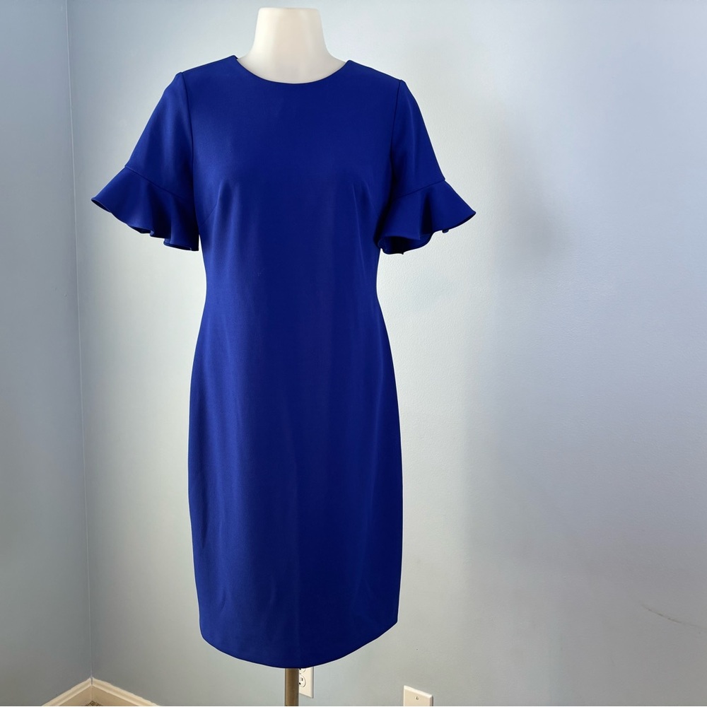 Calvin Klein Blue Midi Dress with Flared Sleeves